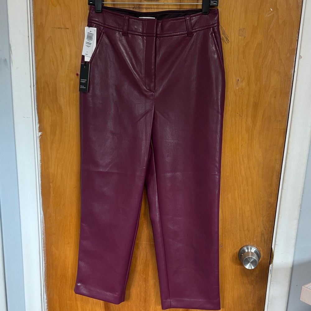 Babaton Deep Burgundy Cropped Leather Pants